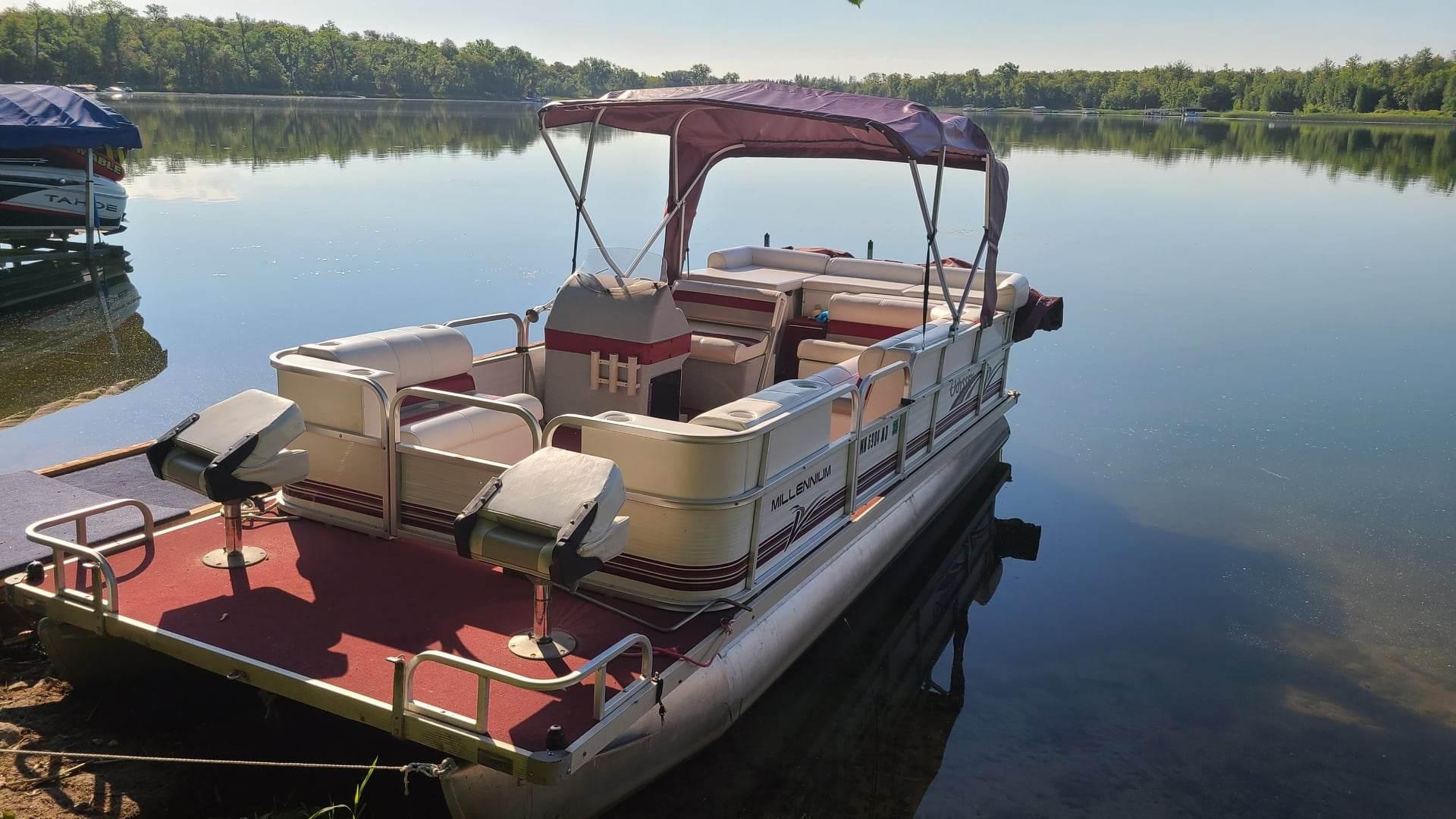 Pontoon on a lake.