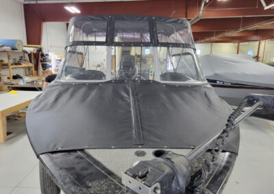 Gray Boat Bimini Top with Full Canvas Enclosure