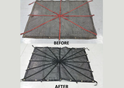 Before and After of original worn industrial machinery cover and newly fabricated industrial machinery cover with custom features