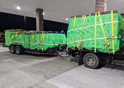 Commercial bee net installation on a transport trailer
