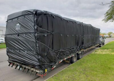 Standard lumber tarp installed on a flatbed trailer