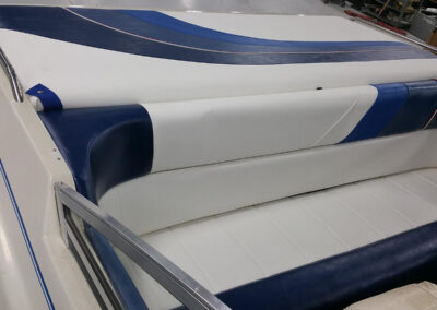 Marine upholstery project featuring restored boat seating