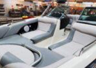Restored marine boat seating with custom upholstery