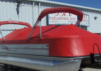 Pontoon cover installed on a pontoon boat setup