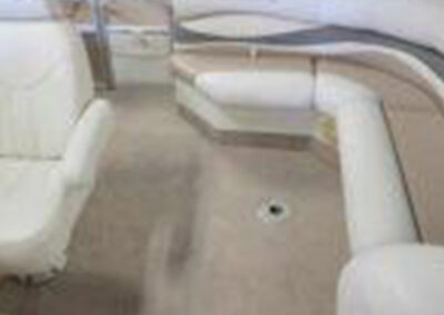 Pontoon seating upholstered with custom marine materials